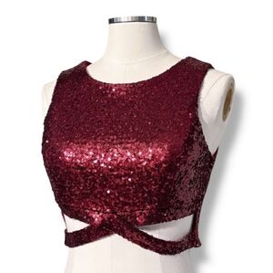 CHARLOTTE RUSSE Ruby Red Sequin Cropped Cut Out Sleeveless Top NWT